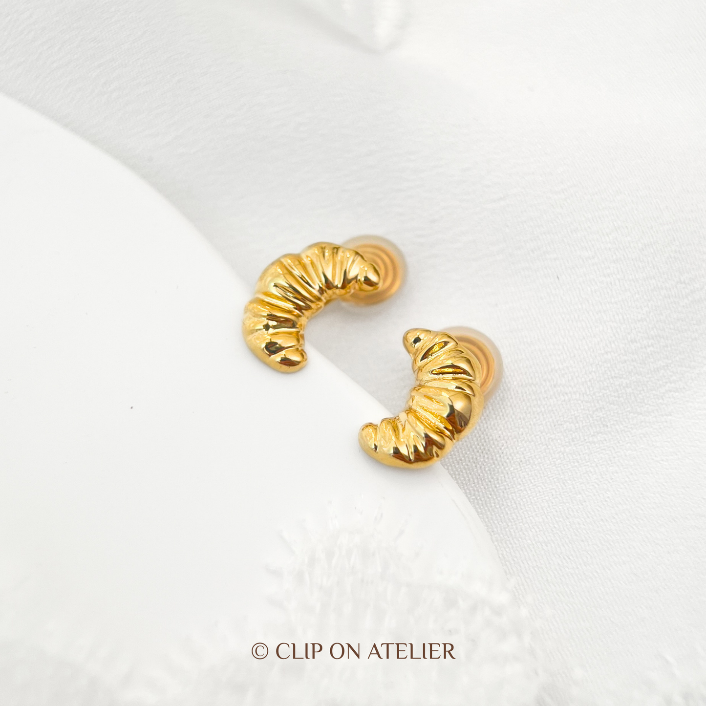 Gold Croissant Clip-On Earrings