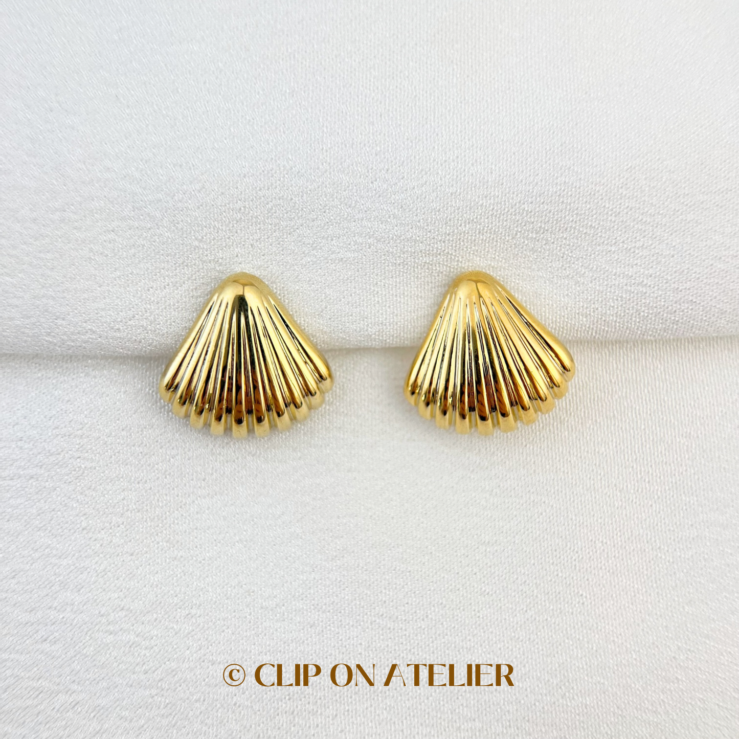 Gold Shell Statement Clip On Earrings