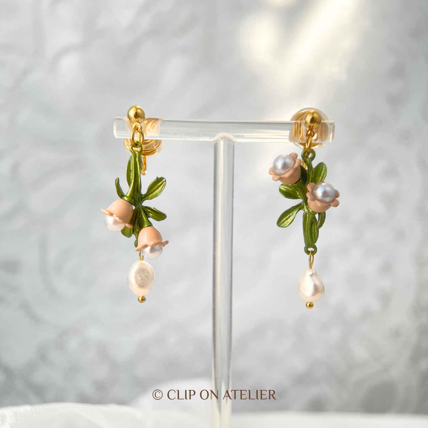 Lily of Valley Pearl Clip On Earrings