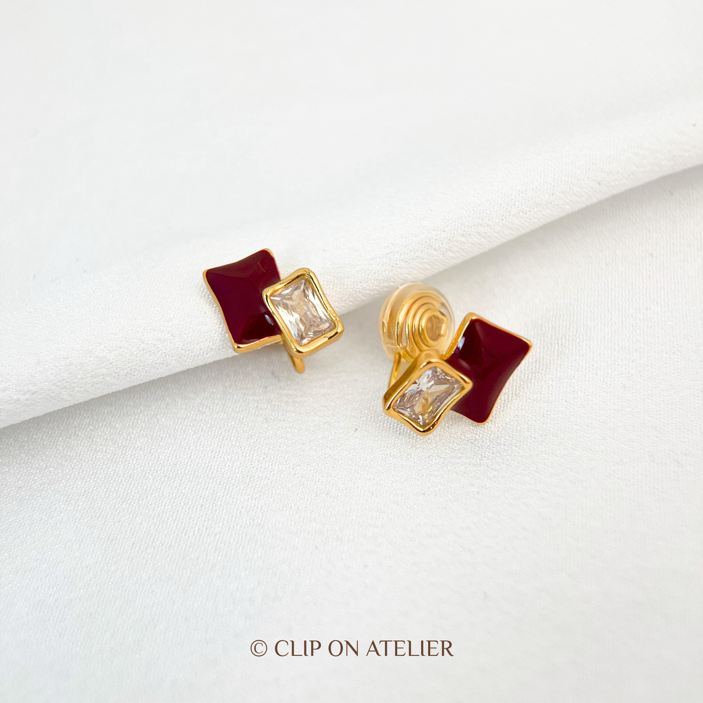 Red Geometric Diamond Clip On Earrings