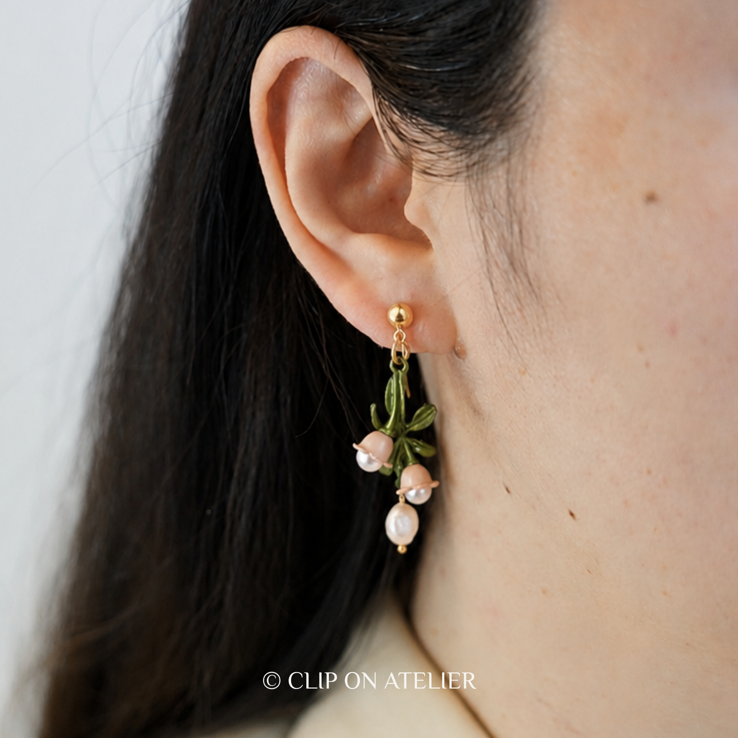 Lily of Valley Pearl Clip On Earrings