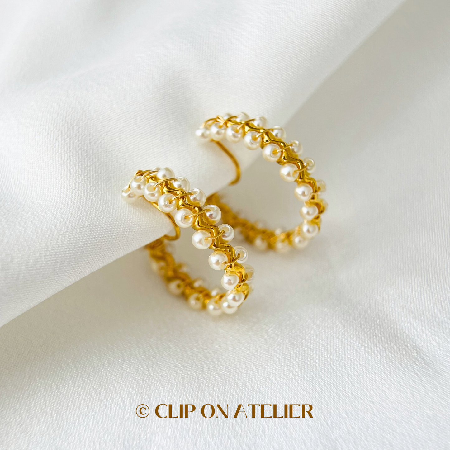 French Chic Style Pearl Hoop Clip On Earrings