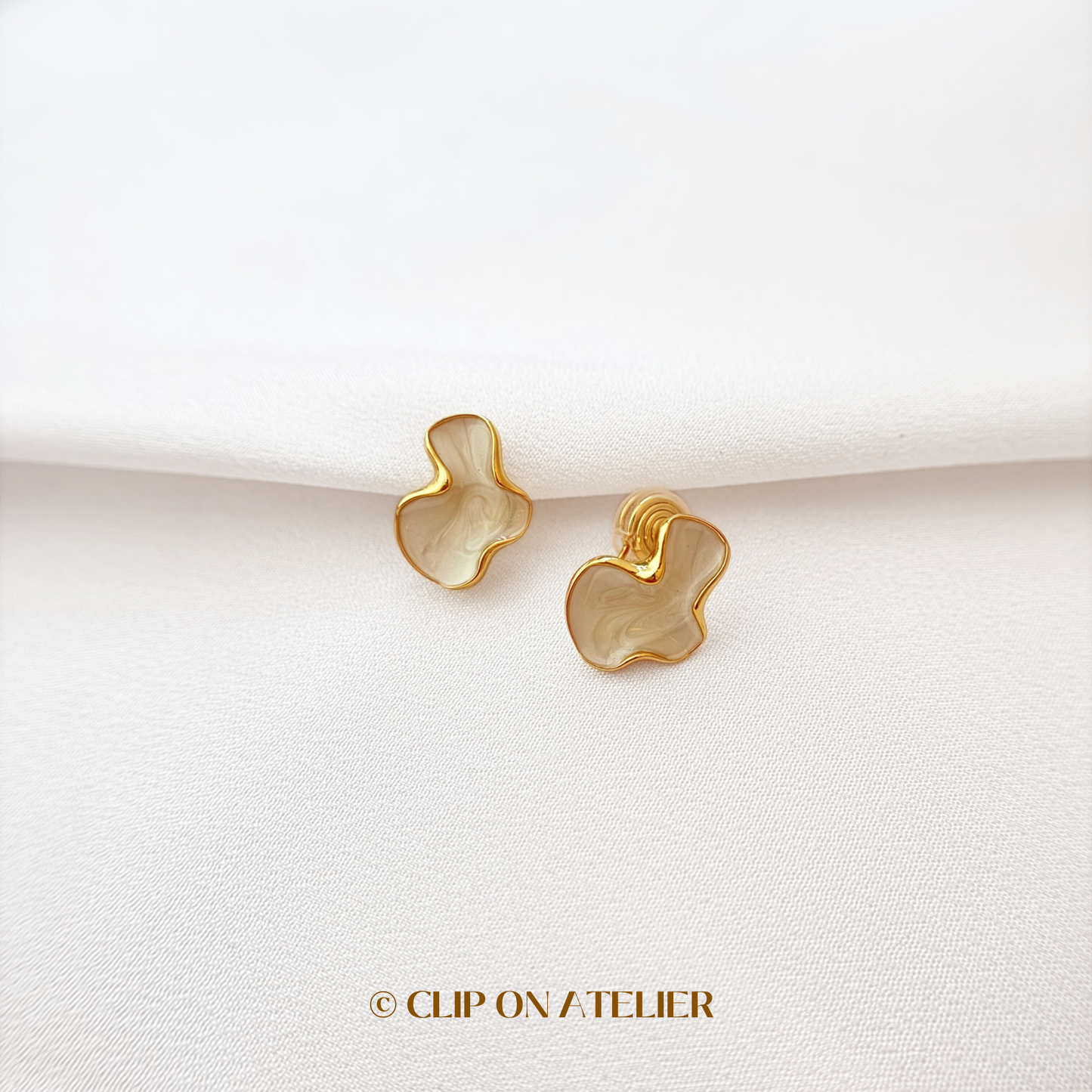 Irregular White Enamel Clip on Earrings