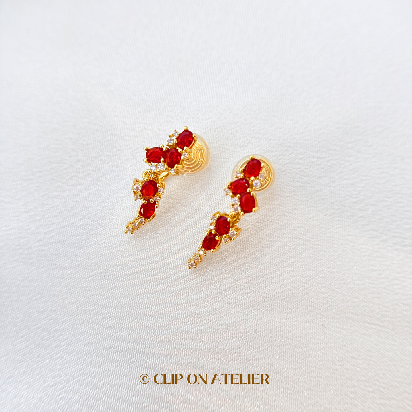 Luxe Ruby CZ Diamond Clip On Earrings