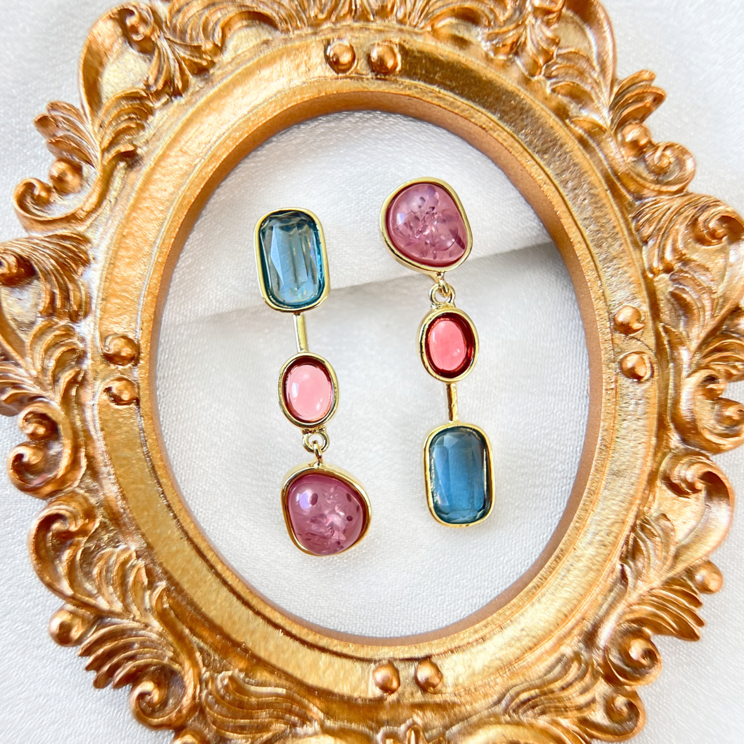 Mismatched Color Gemstone Clip On Earrings