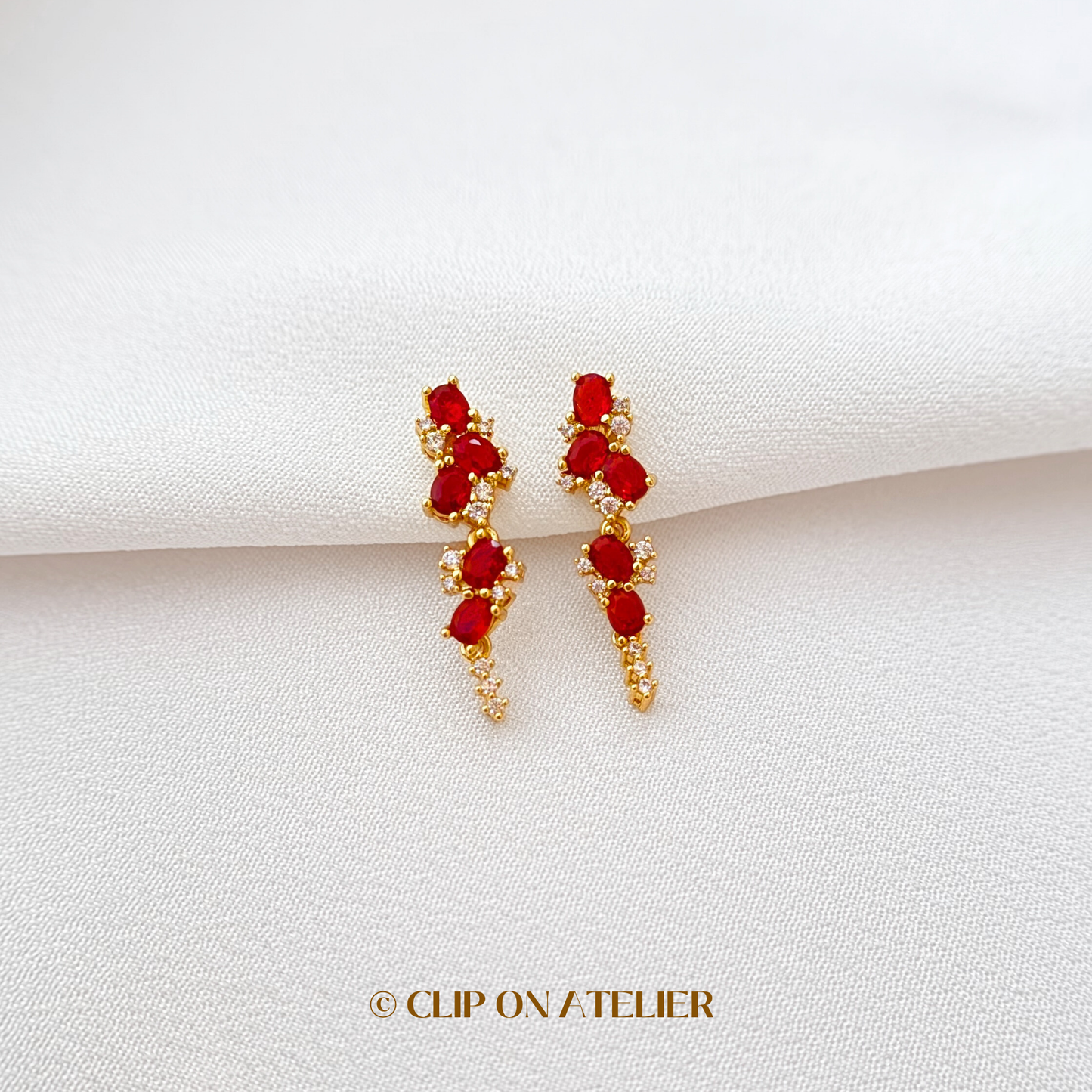 Luxe Ruby CZ Diamond Clip On Earrings