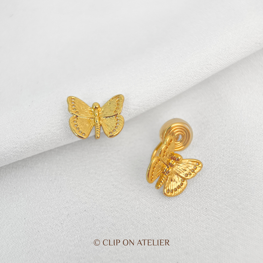 Refined Gold Butterfly Clip On Earrings