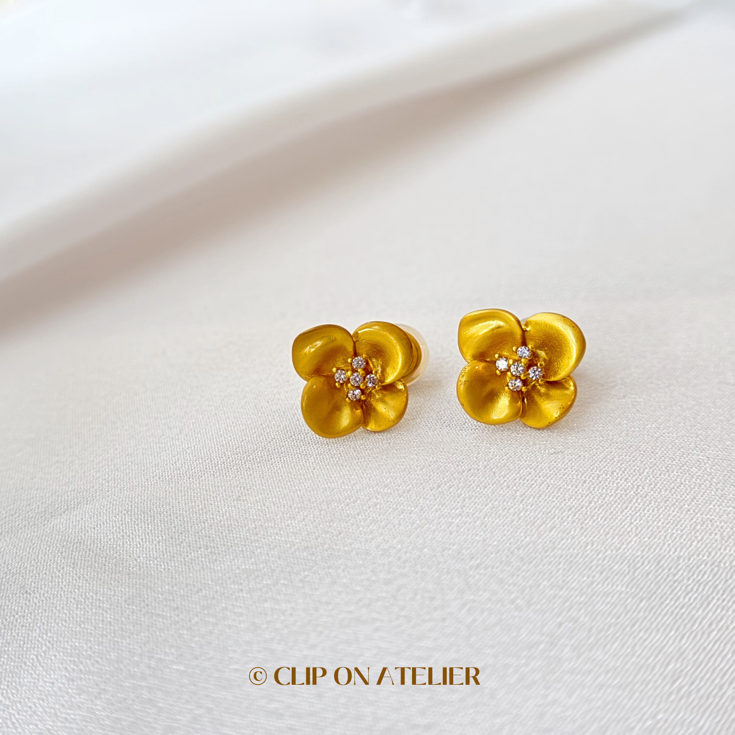 French Chic Matte Gold Flower Clip on Earrings