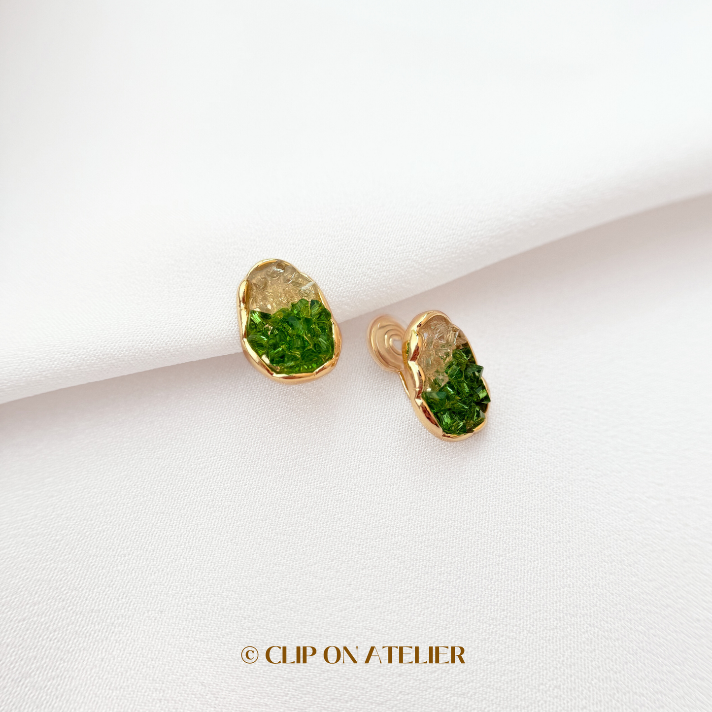Artistic Green Gradient CZ Diamond Clip on Earrings