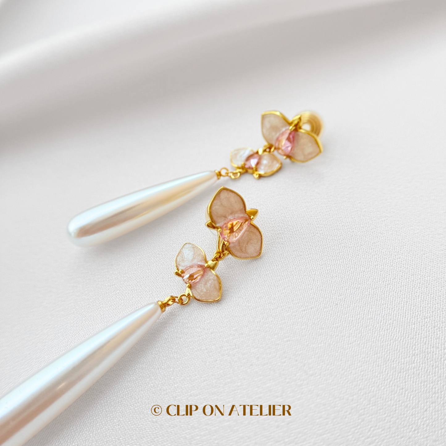 Fairy Orchids CZ Diamond Crystal Pearl Clip On Earrings