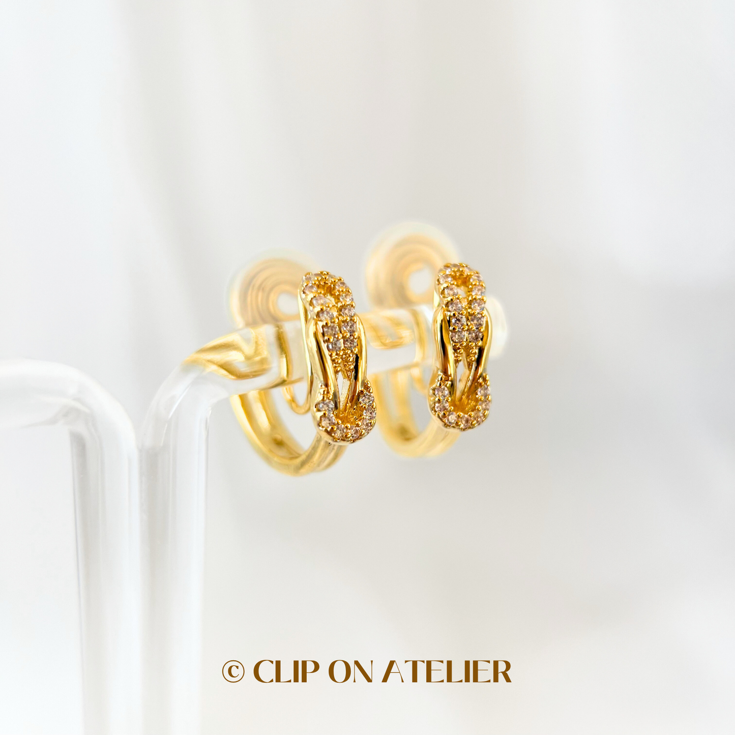 French Chic Belt Detail CZ Diamond Hoop Clip On Earrings by