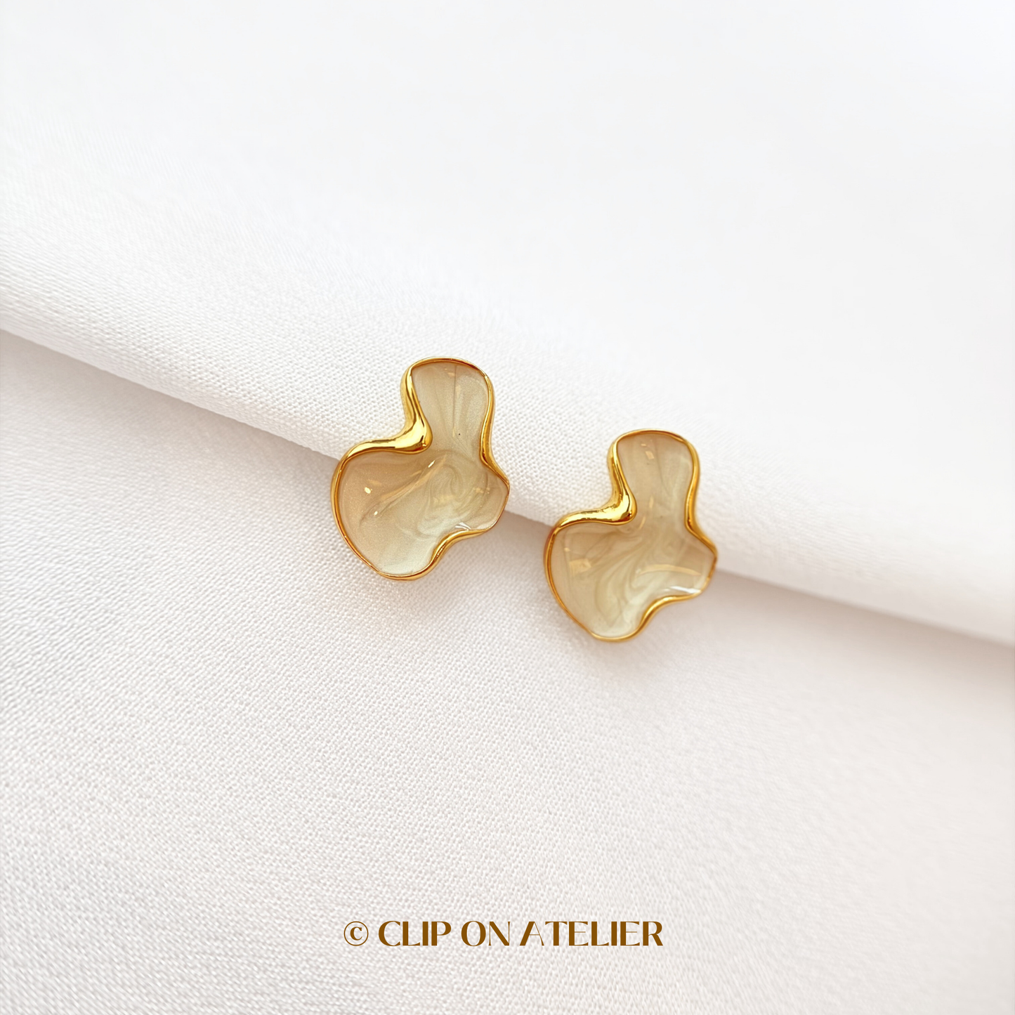 Irregular White Enamel Clip on Earrings