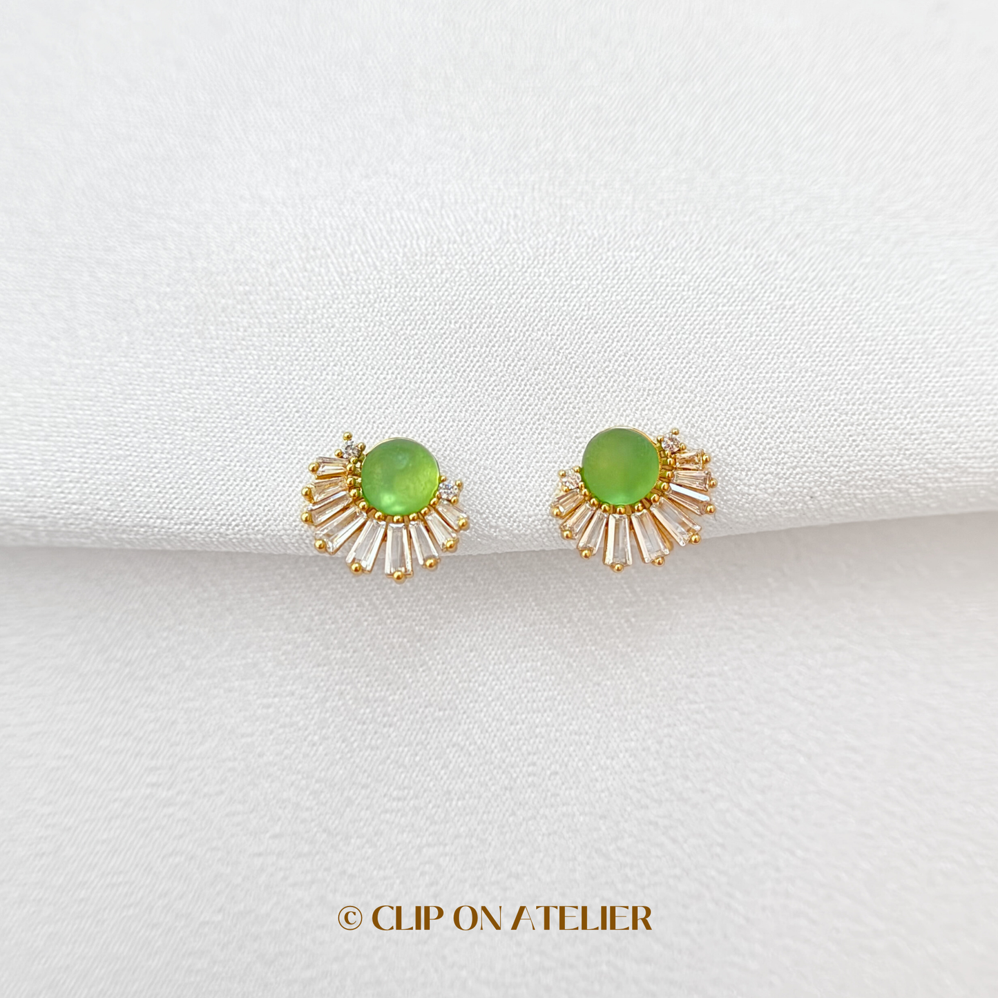 Art Deco Green Cat’s Eye Clip On Earrings