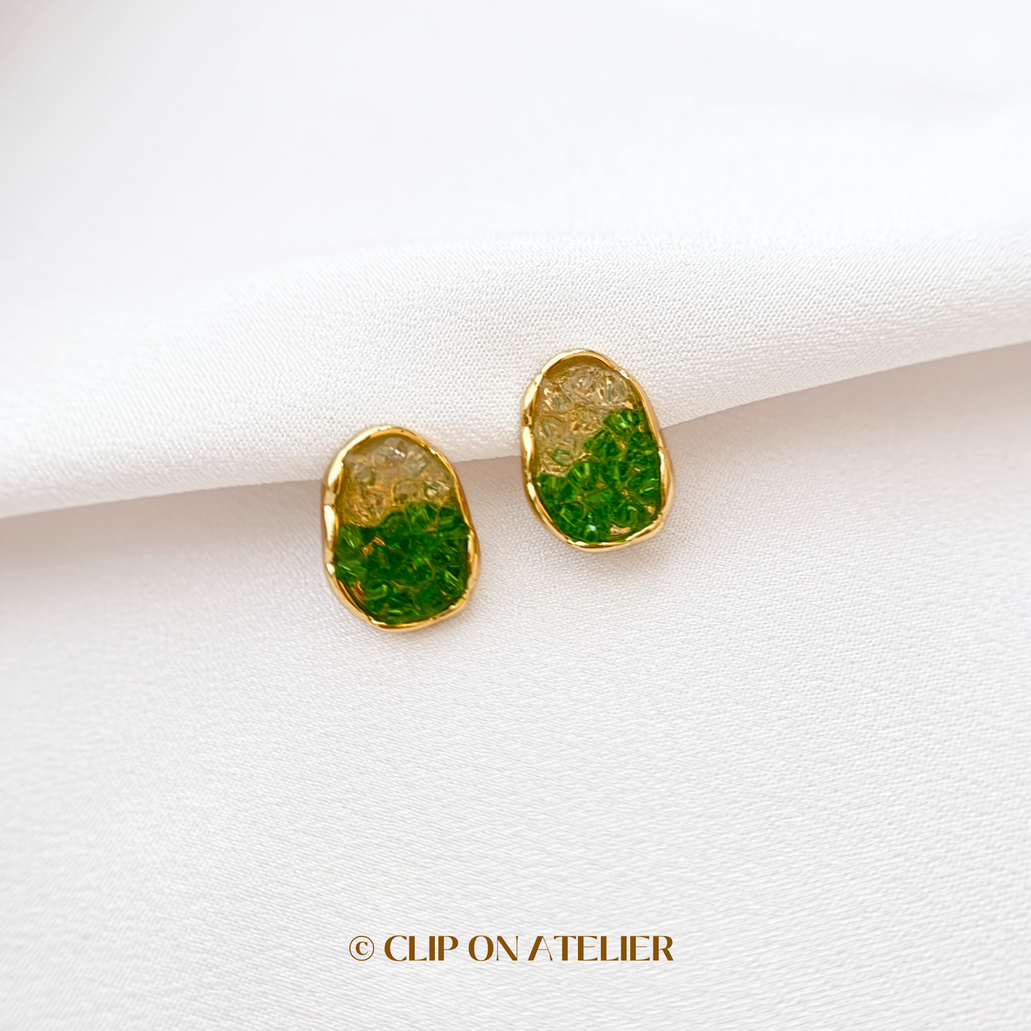 Artistic Green Gradient CZ Diamond Clip on Earrings