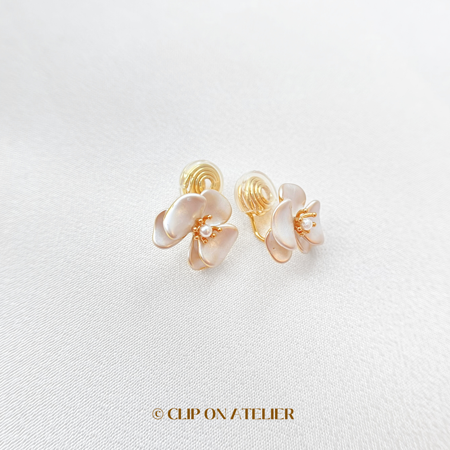 Elegant White Camellia Clip On Earrings