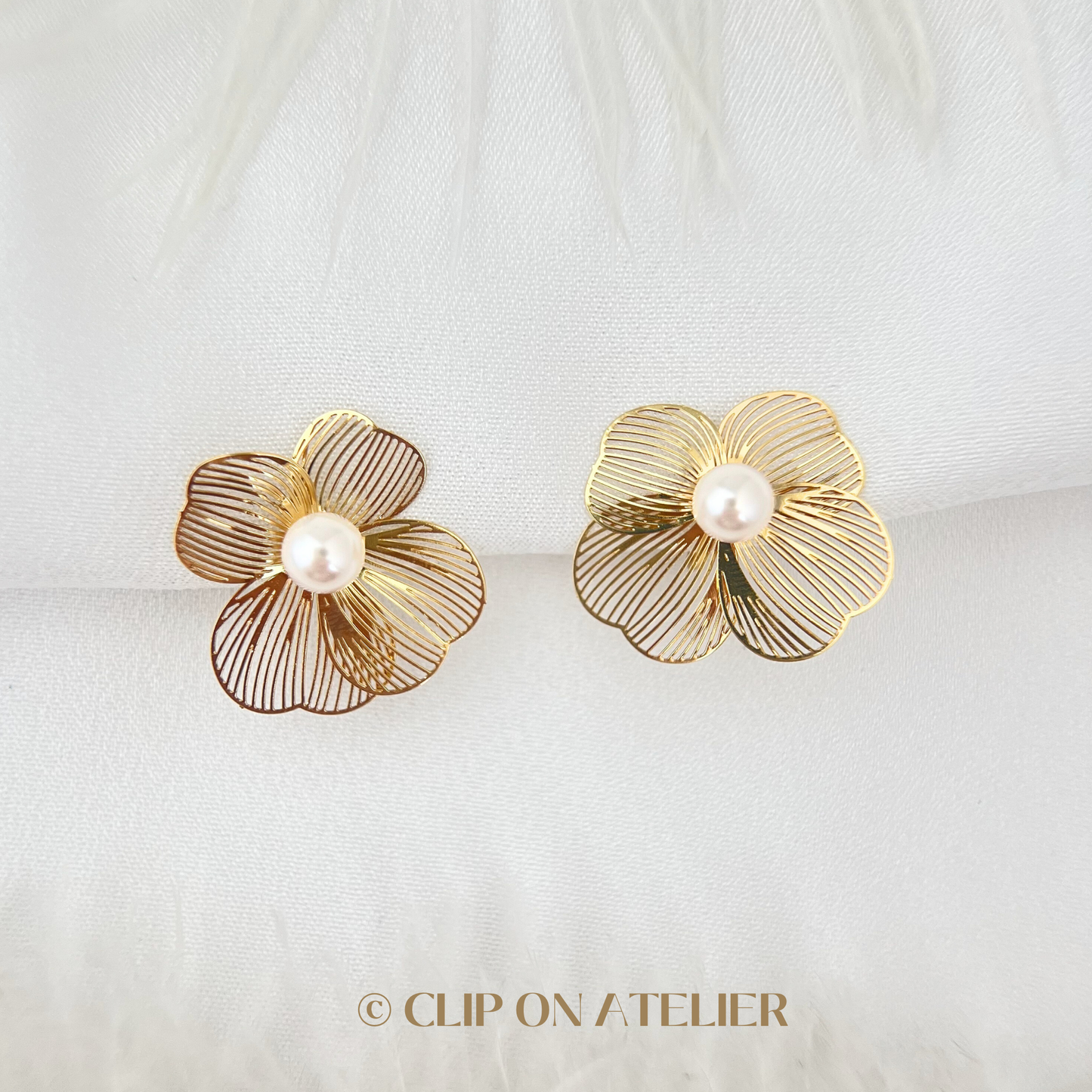 Dedicate Gold Flower Clip On Earrings