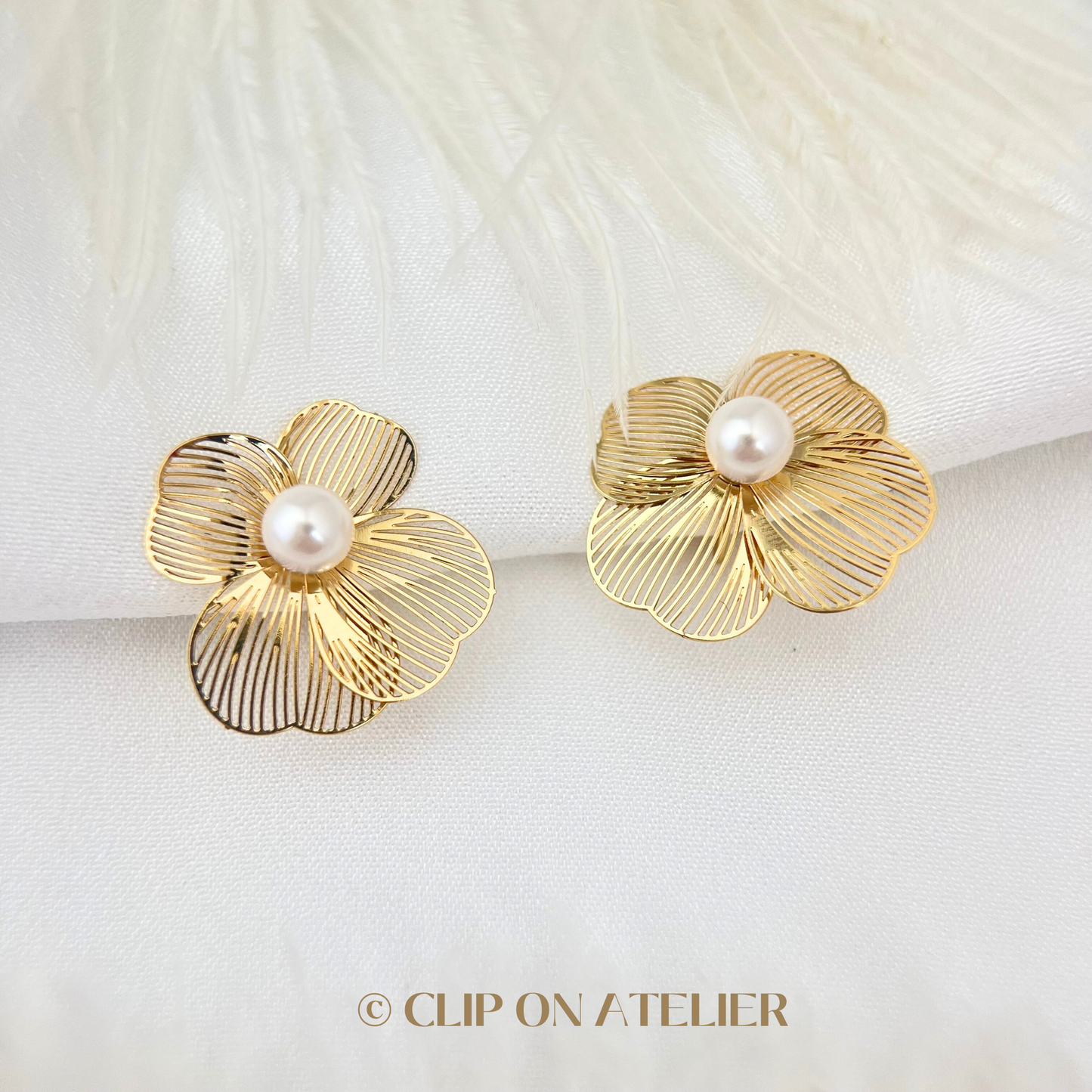 Dedicate Gold Flower Clip On Earrings
