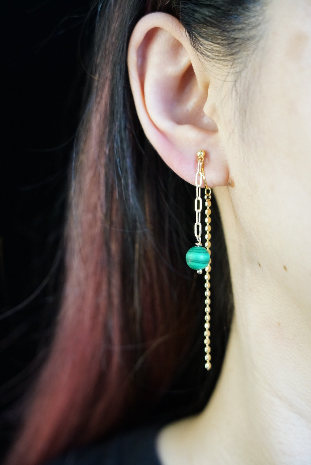 Boho Malachite Dangle Clip on Earrings