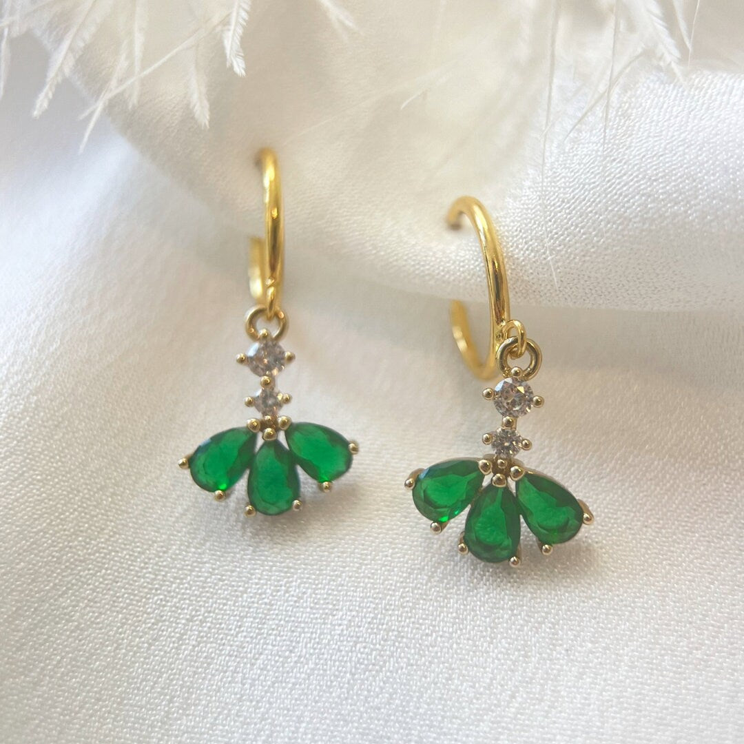 Art Deco Clip On Earrings Green CZ Diamond