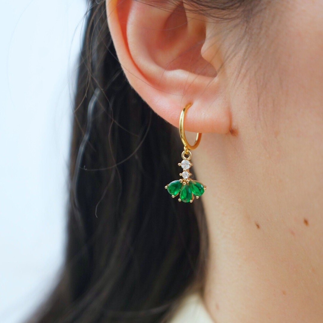 Art Deco Clip On Earrings Green CZ Diamond