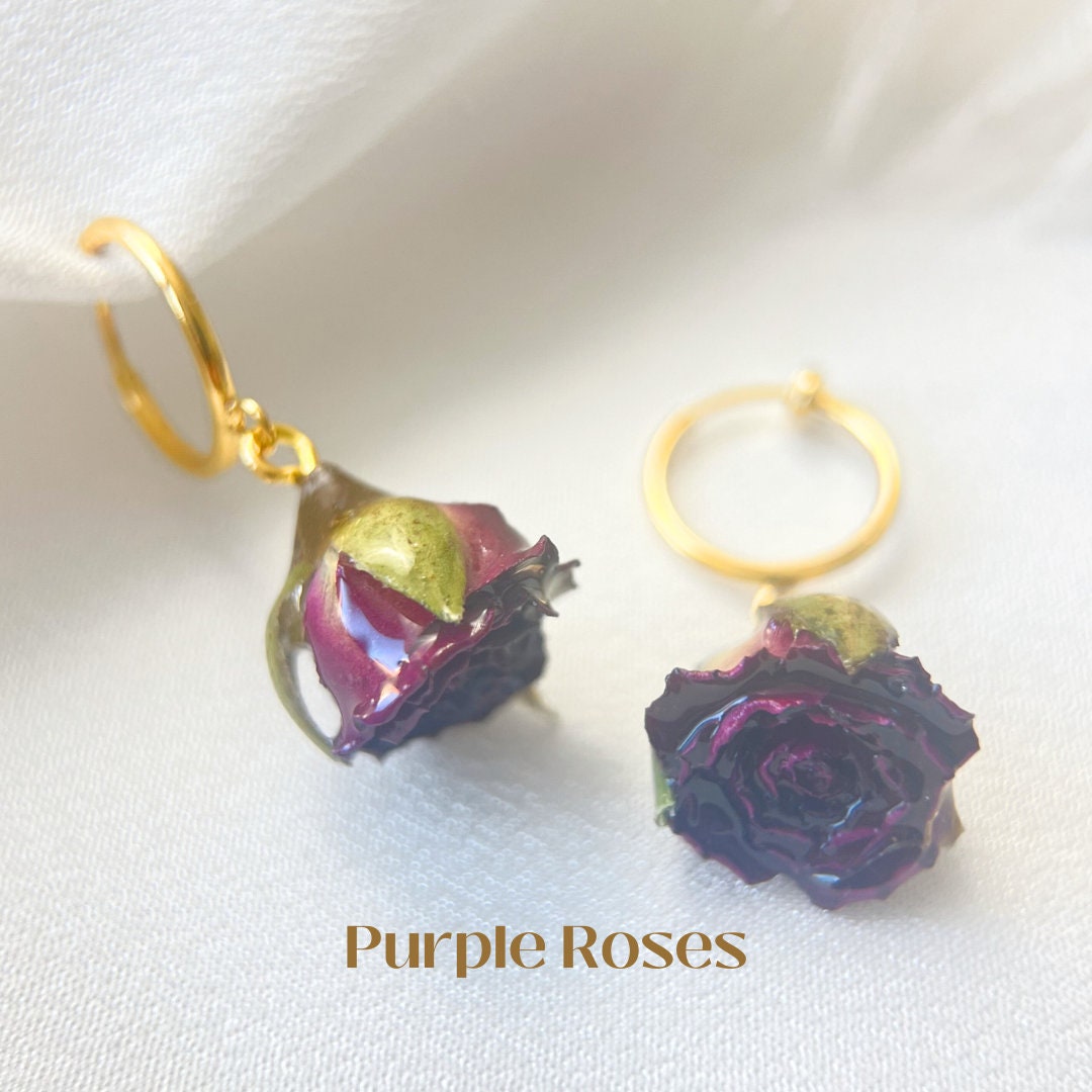 Clip On Earrings Dried Real Rose
