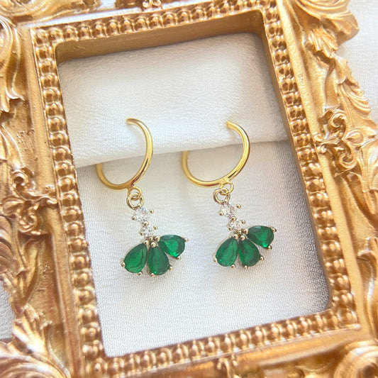 Art Deco Clip On Earrings Green CZ Diamond