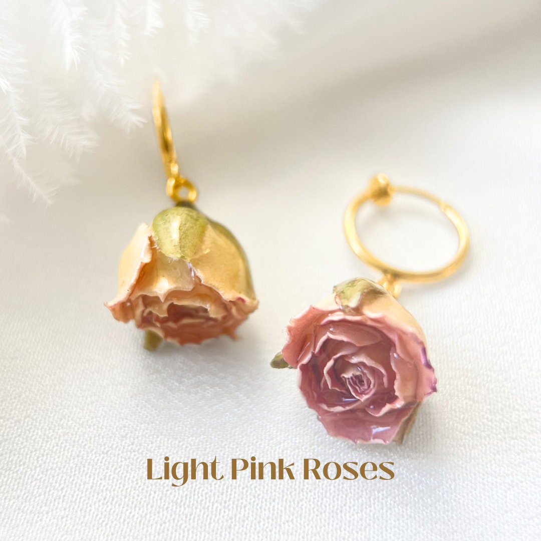 Clip On Earrings Dried Real Rose