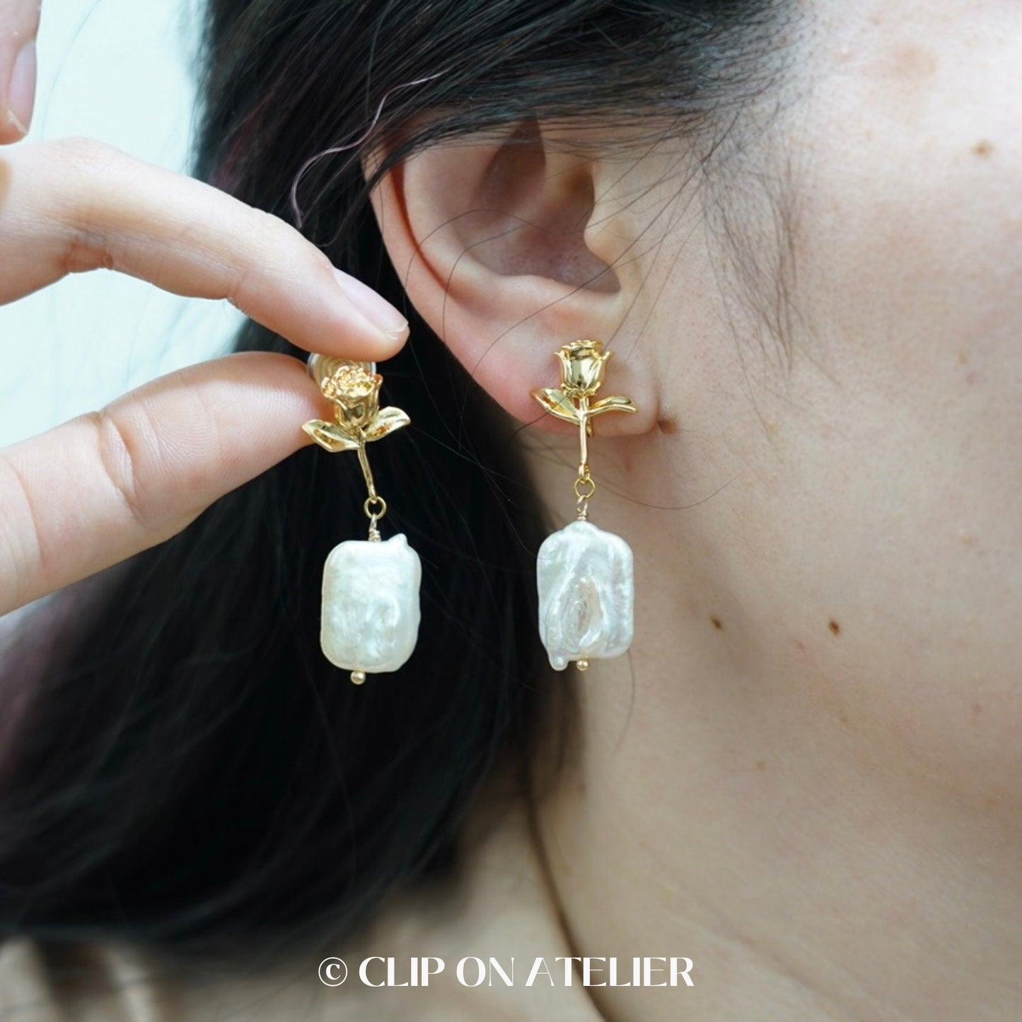 Natural Baroque Pearl Clip On Earrings