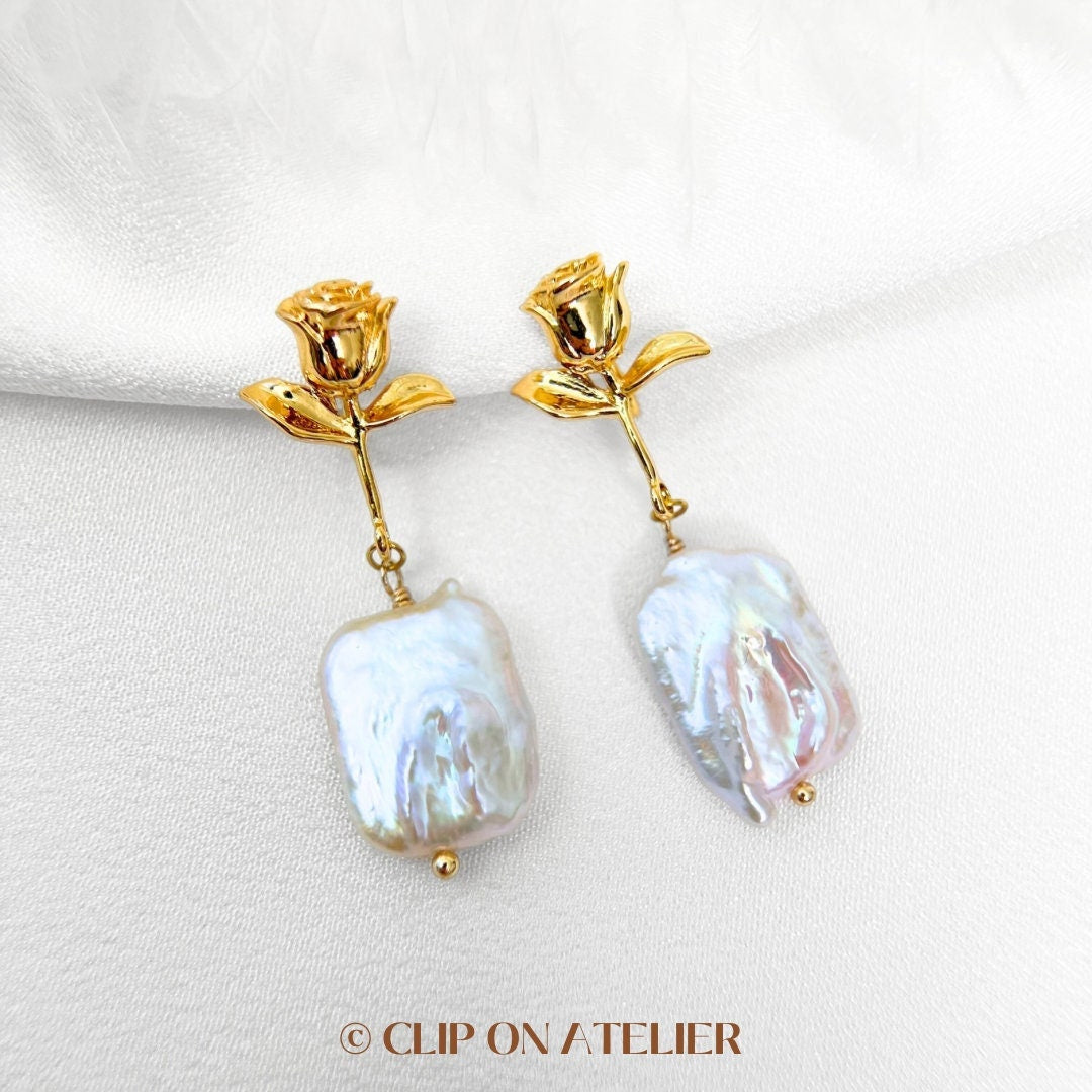 Natural Baroque Pearl Clip On Earrings