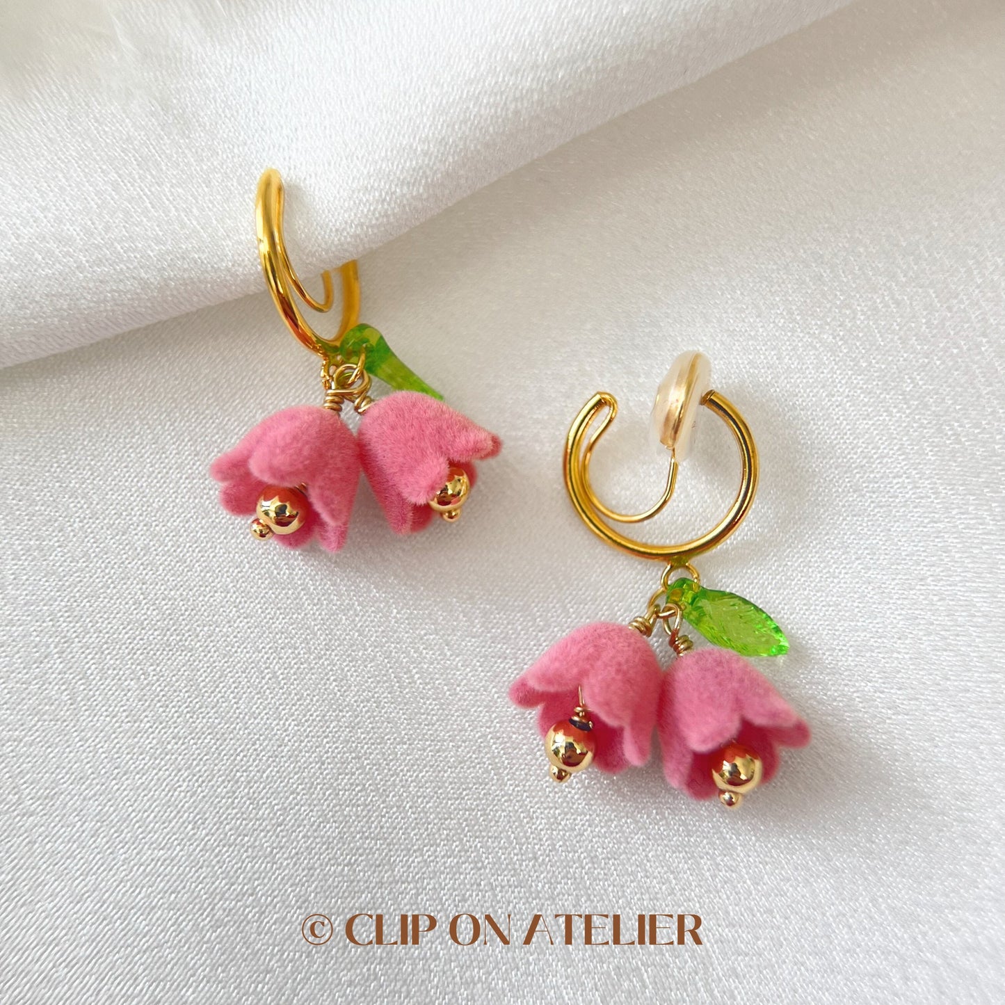 Clip On Earrings Lily of the Valley Gold Hoop Drop Bluebells Drop Clip On Earrings | Pain Free Clip Coil | Non Pierced Ears | Jewelry Gift