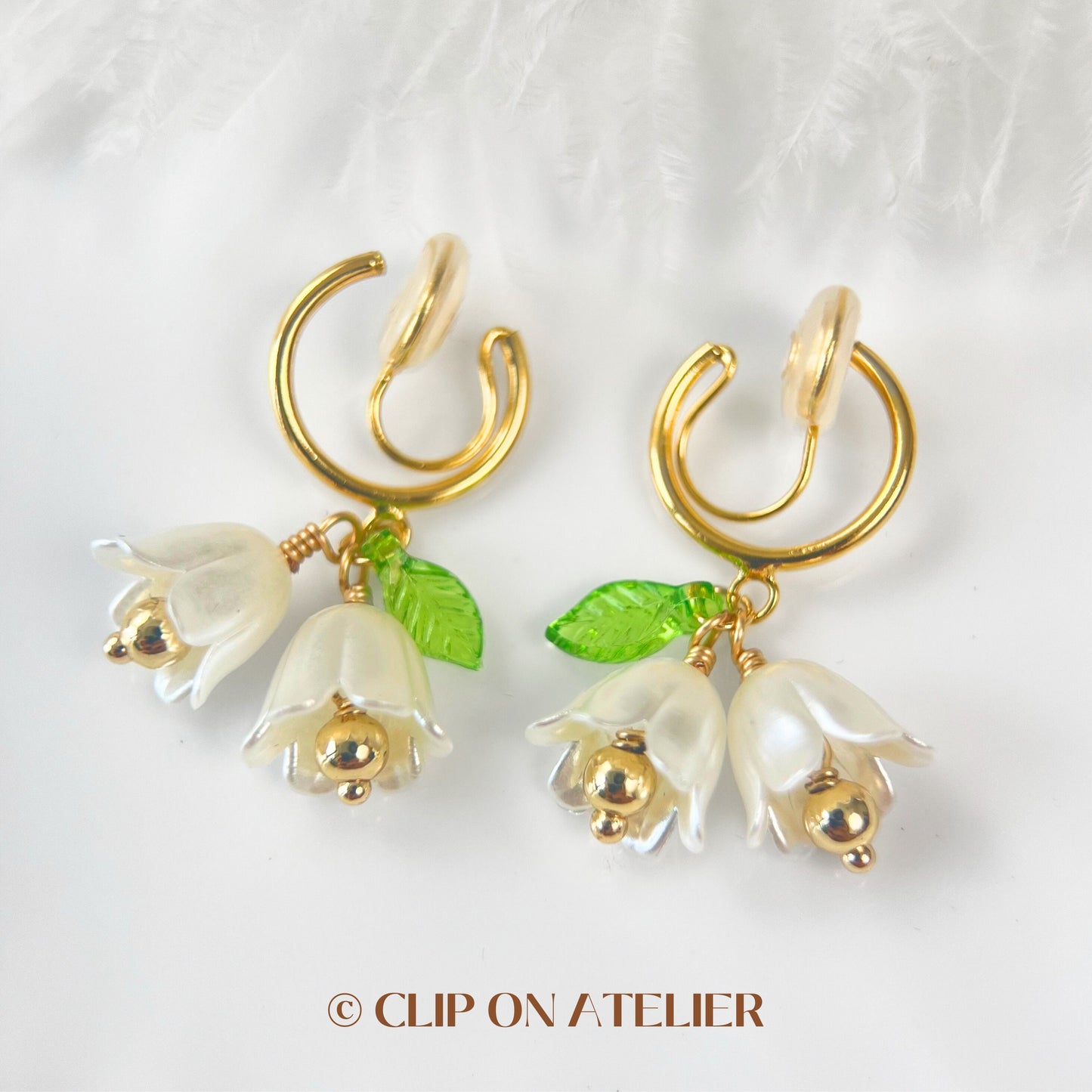 Clip On Earrings Lily of the Valley Gold Hoop Drop Bluebells Drop Clip On Earrings | Pain Free Clip Coil | Non Pierced Ears | Jewelry Gift