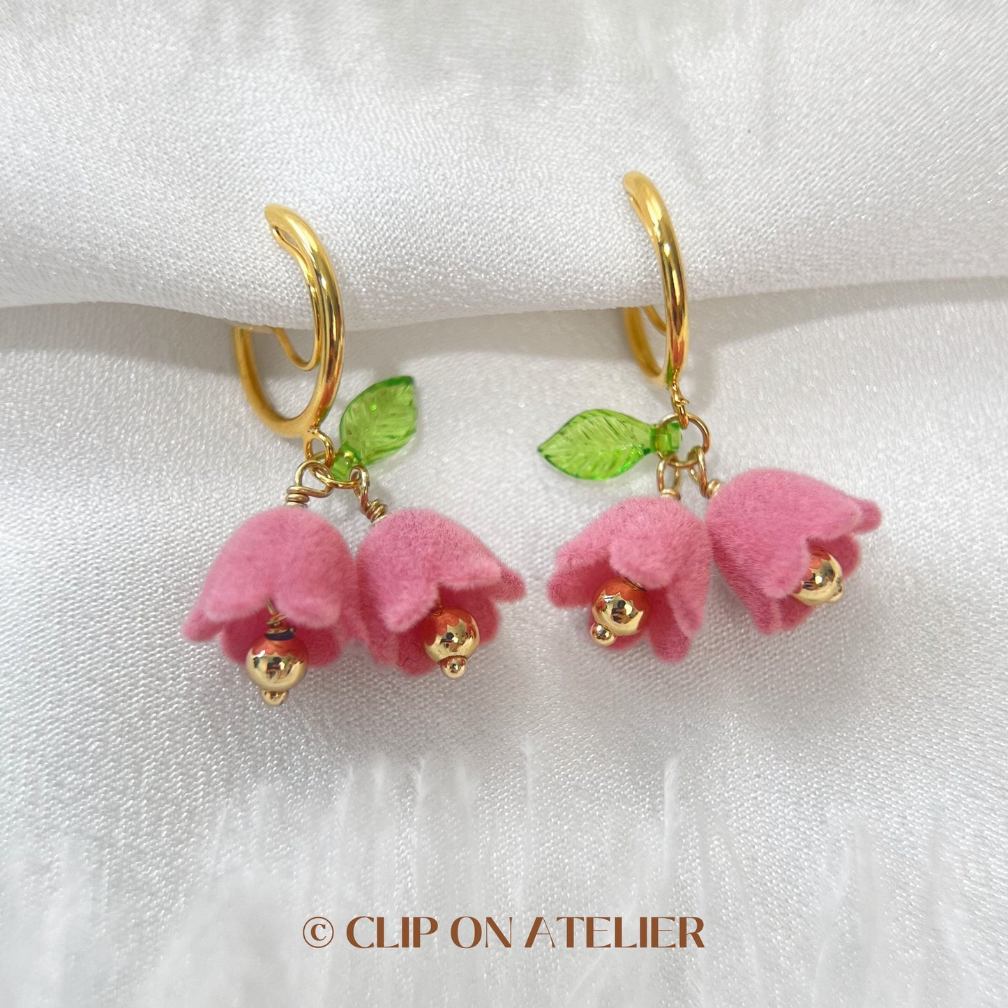 Clip On Earrings Lily of the Valley Gold Hoop Drop Bluebells Drop Clip On Earrings | Pain Free Clip Coil | Non Pierced Ears | Jewelry Gift
