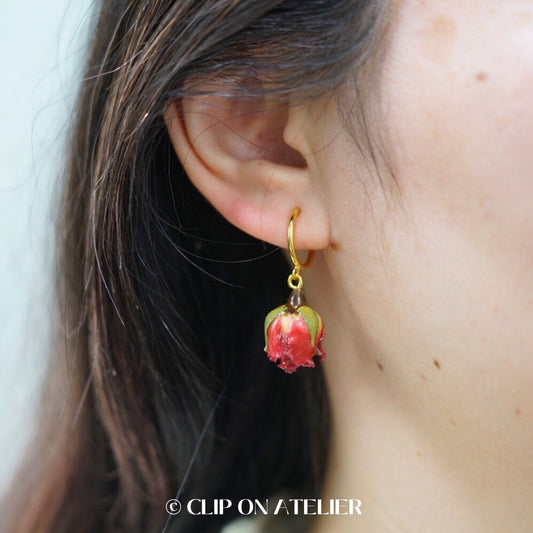 Clip On Earrings Dried Real Rose