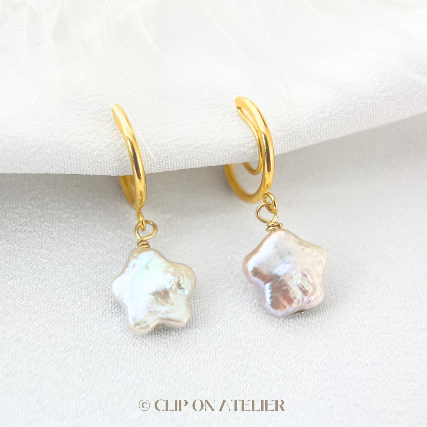 Clip On Earrings Pearl Star Minimalist Gold Hoop Dainty Ear Clips Huggie | Invisible No Piercing Non Pierced Ears | Boho Starry Jewelry Gift