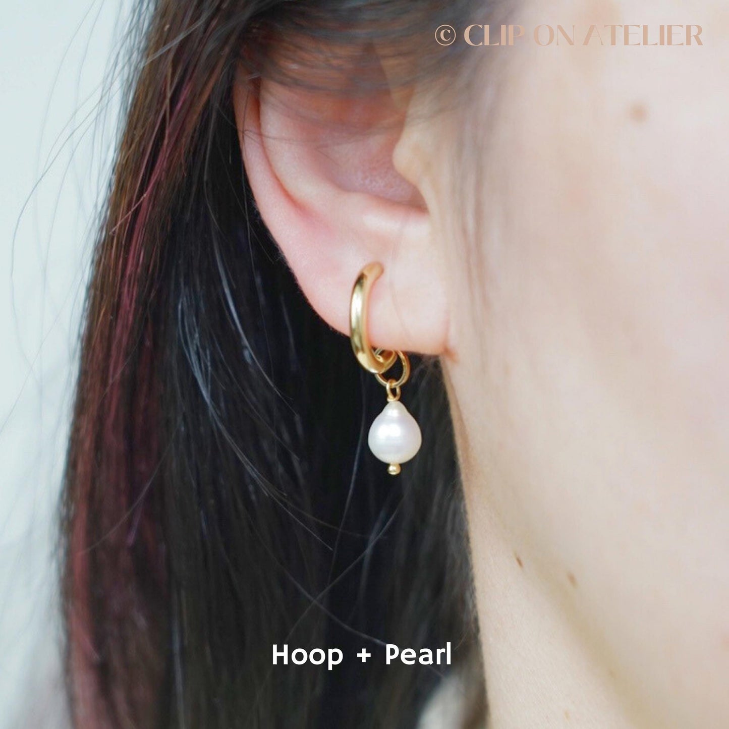 Natural Pearl Hoop Clip On Earrings