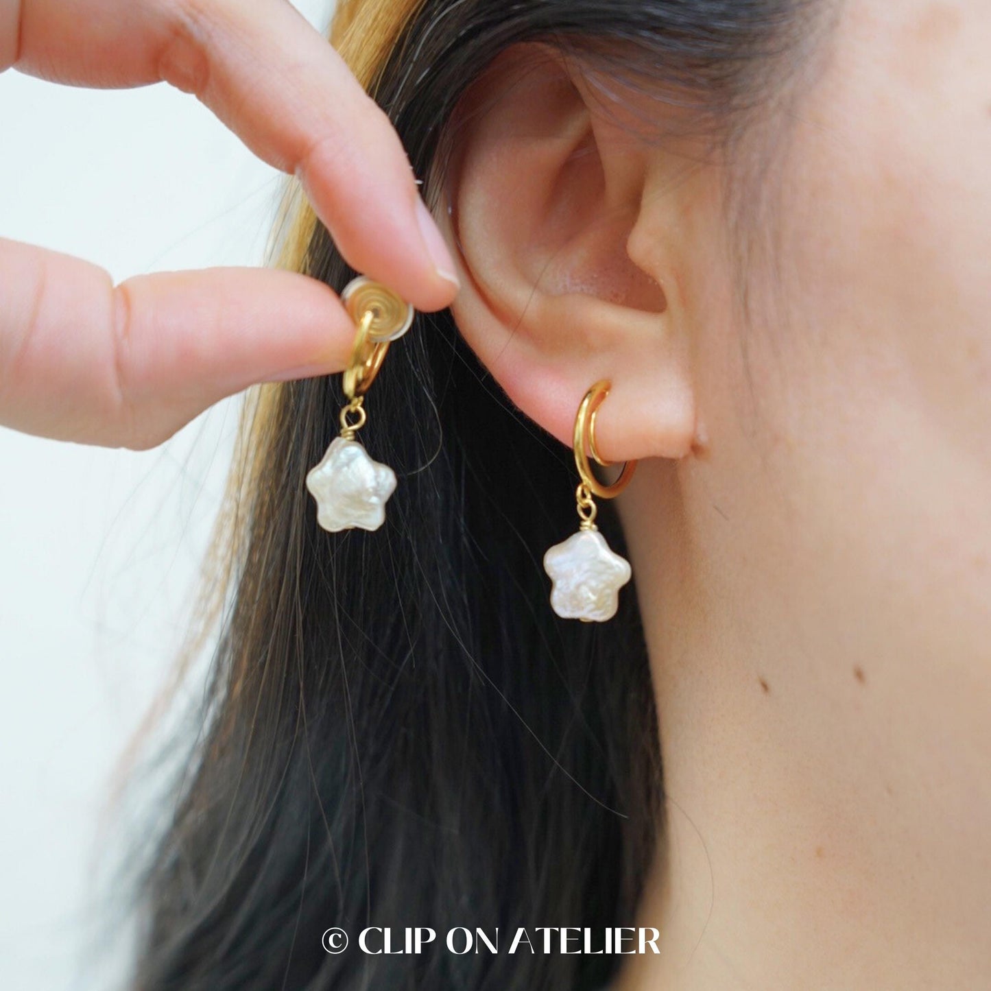 Clip On Earrings Pearl Star Minimalist Gold Hoop Dainty Ear Clips Huggie | Invisible No Piercing Non Pierced Ears | Boho Starry Jewelry Gift