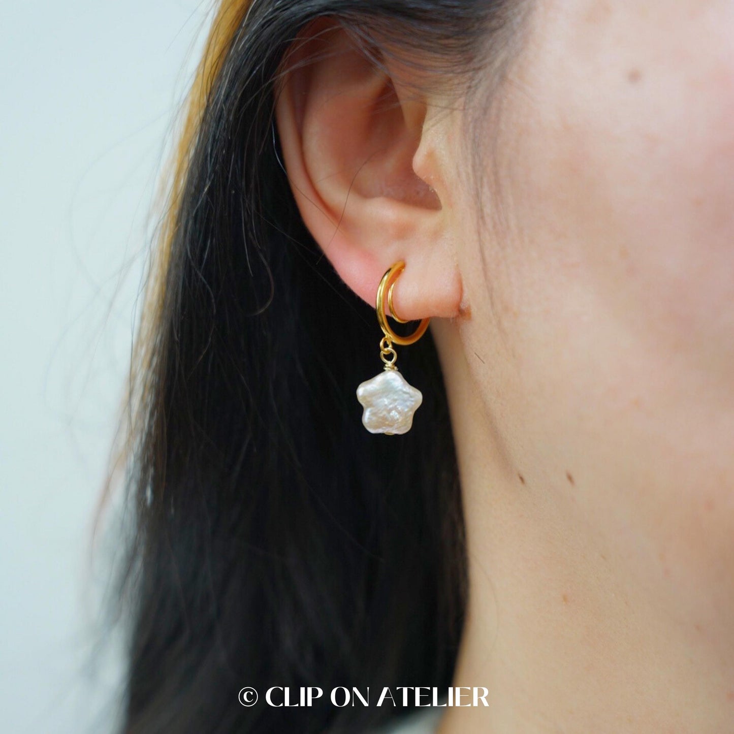 Clip On Earrings Pearl Star Minimalist Gold Hoop Dainty Ear Clips Huggie | Invisible No Piercing Non Pierced Ears | Boho Starry Jewelry Gift