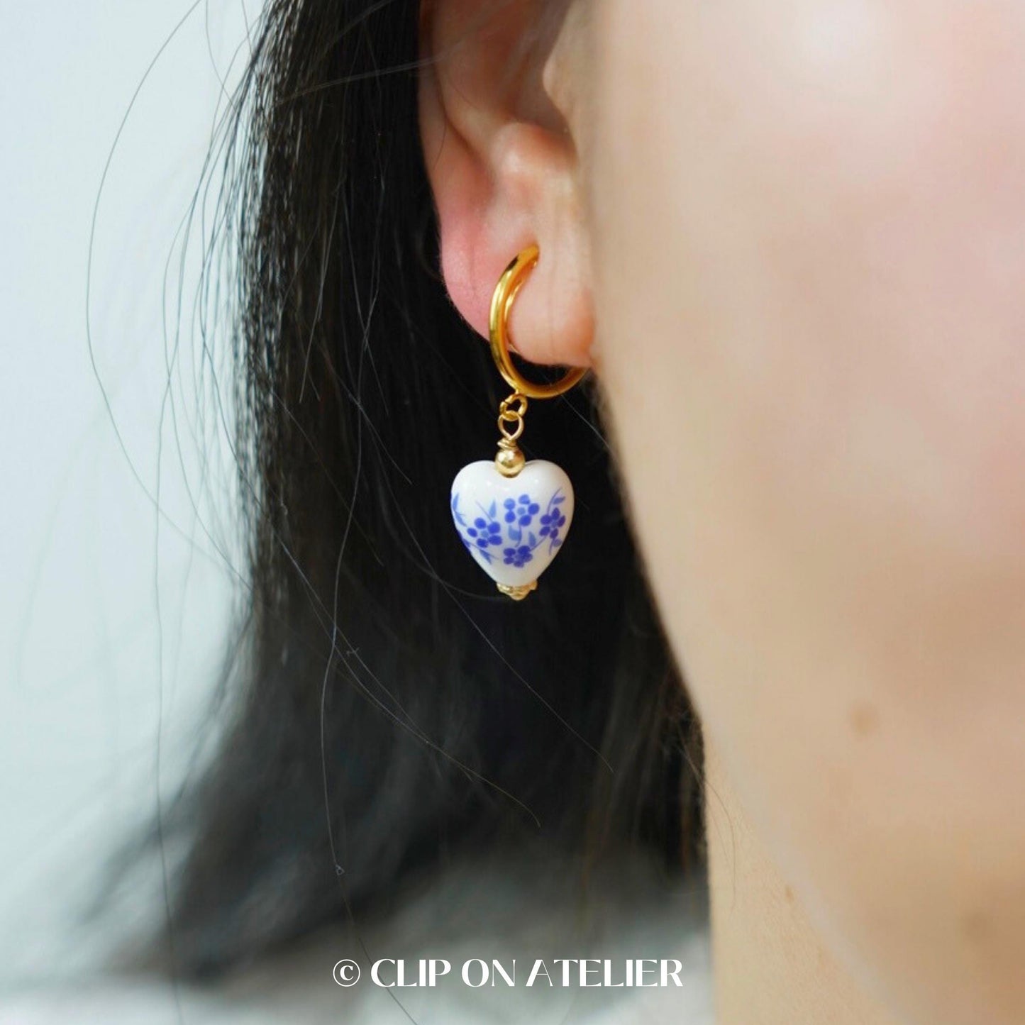 Blur Porcelain Heart Clip On Earrings