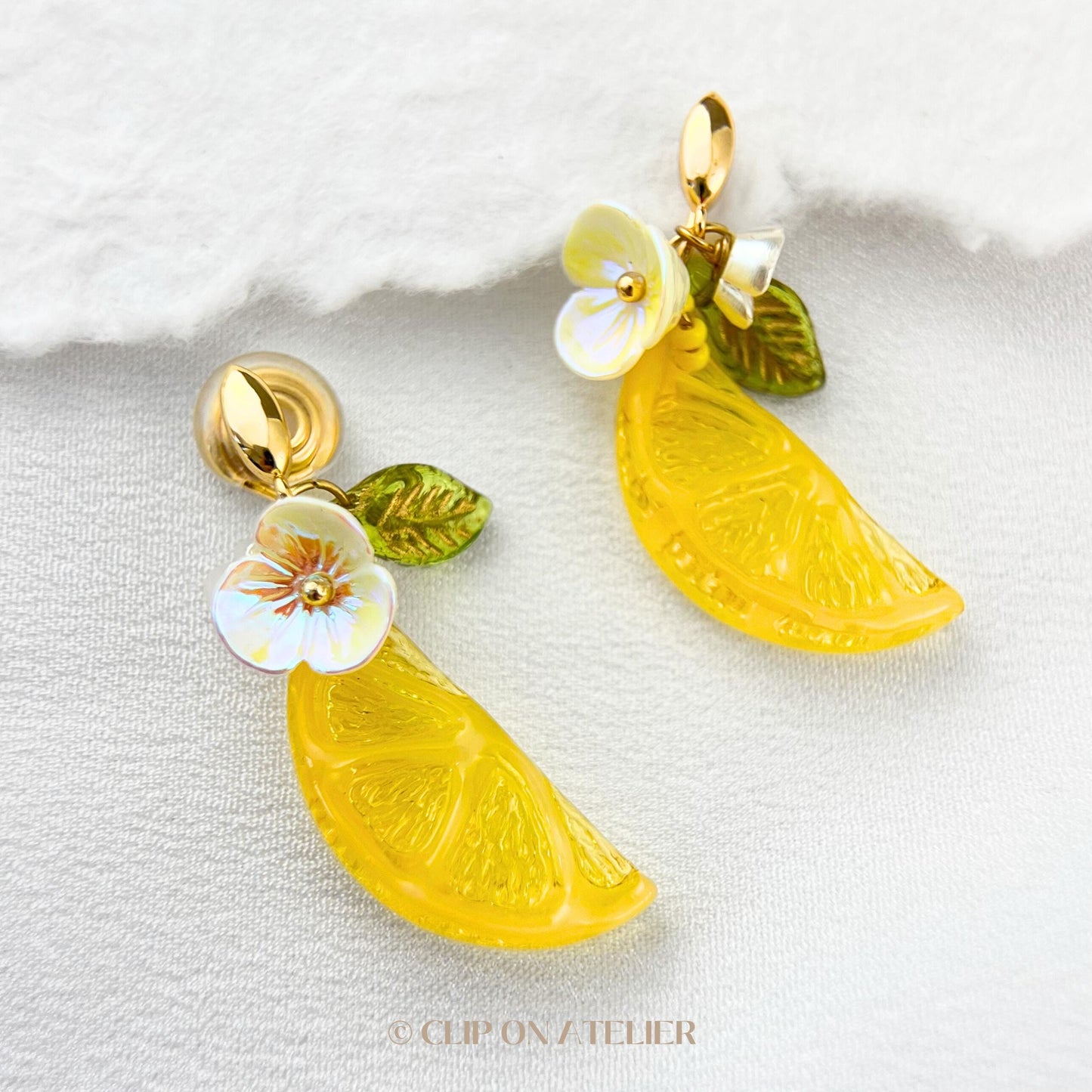 Lemon Dangle Clip On Earrings
