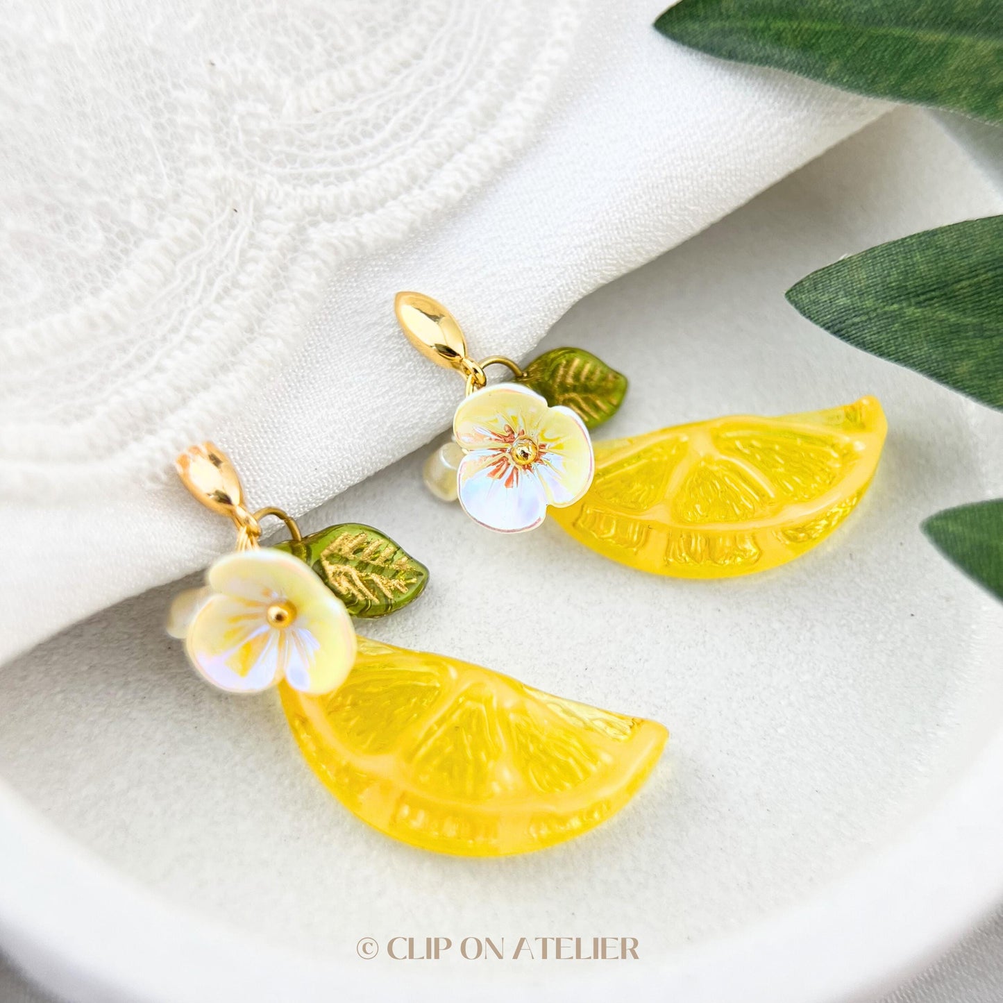 Lemon Dangle Clip On Earrings