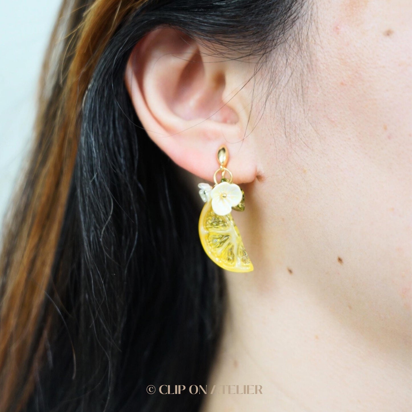 Lemon Dangle Clip On Earrings