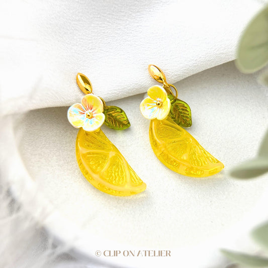 Lemon Dangle Clip On Earrings