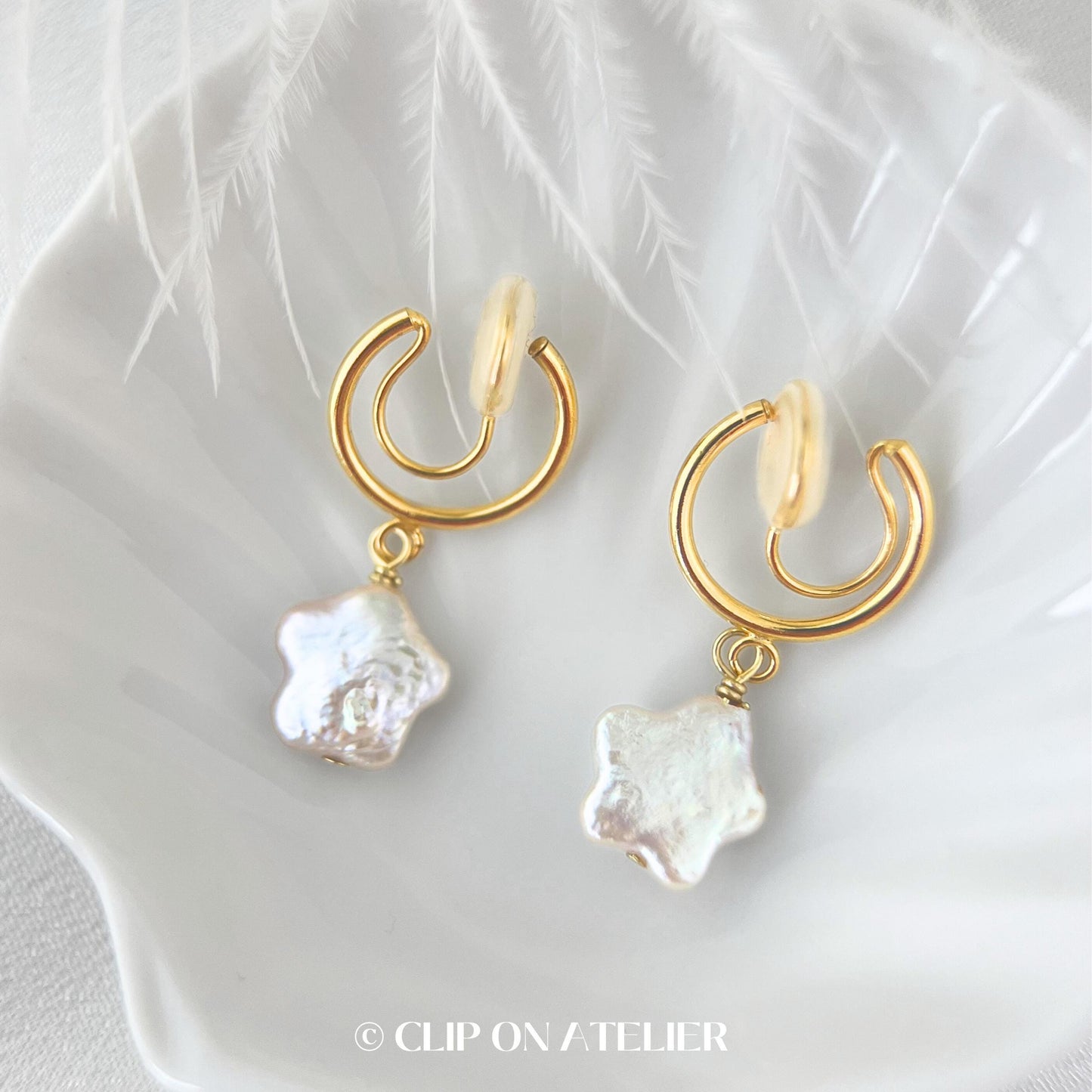 Clip On Earrings Pearl Star Minimalist Gold Hoop Dainty Ear Clips Huggie | Invisible No Piercing Non Pierced Ears | Boho Starry Jewelry Gift