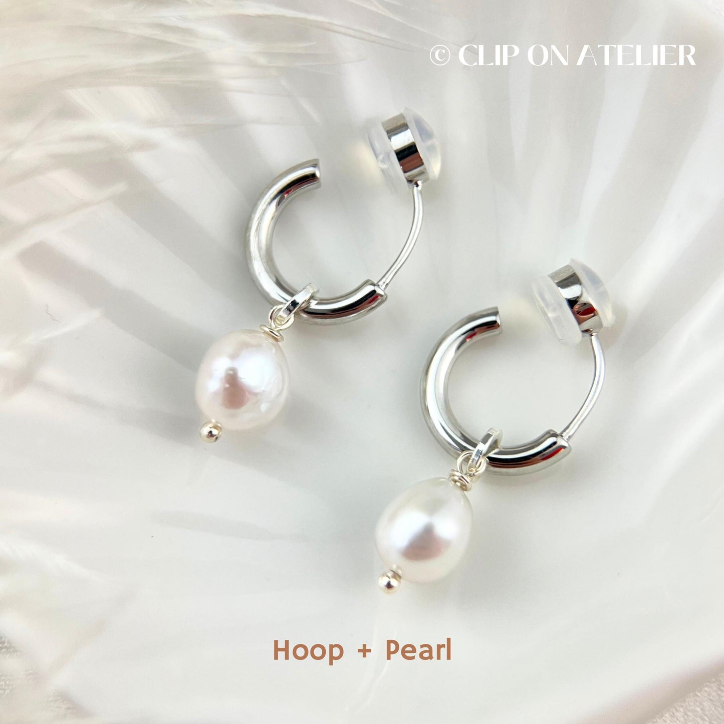 Natural Pearl Hoop Clip On Earrings