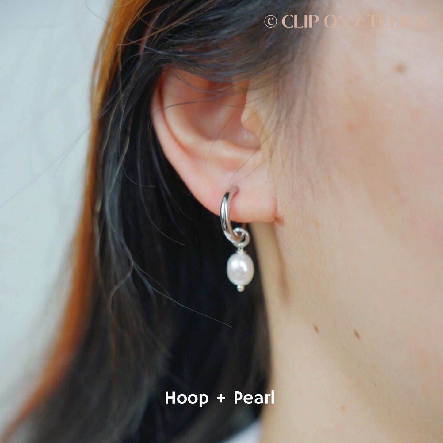 Natural Pearl Hoop Clip On Earrings