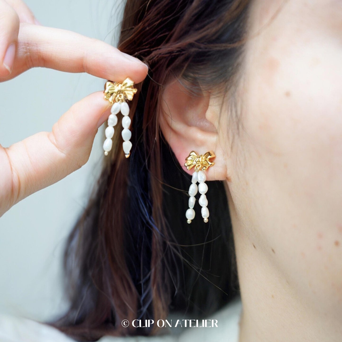 Pearl Bow Tie Clip On Earrings