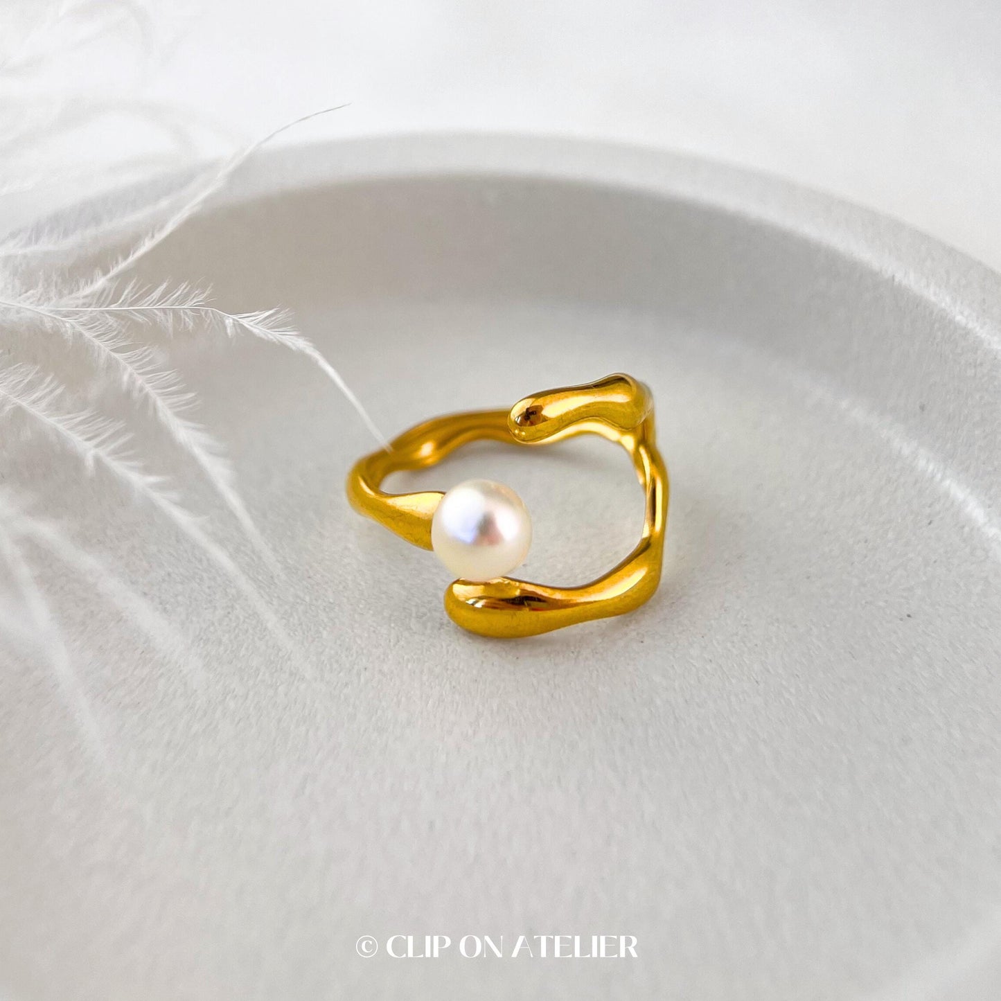 Natural Pearl Gold Ring Open Adjustable Ring |Waterproof Stainless Steel Minimalist Hug Ring Dainty Stacking Rings | Bridesmaid Gift For Her