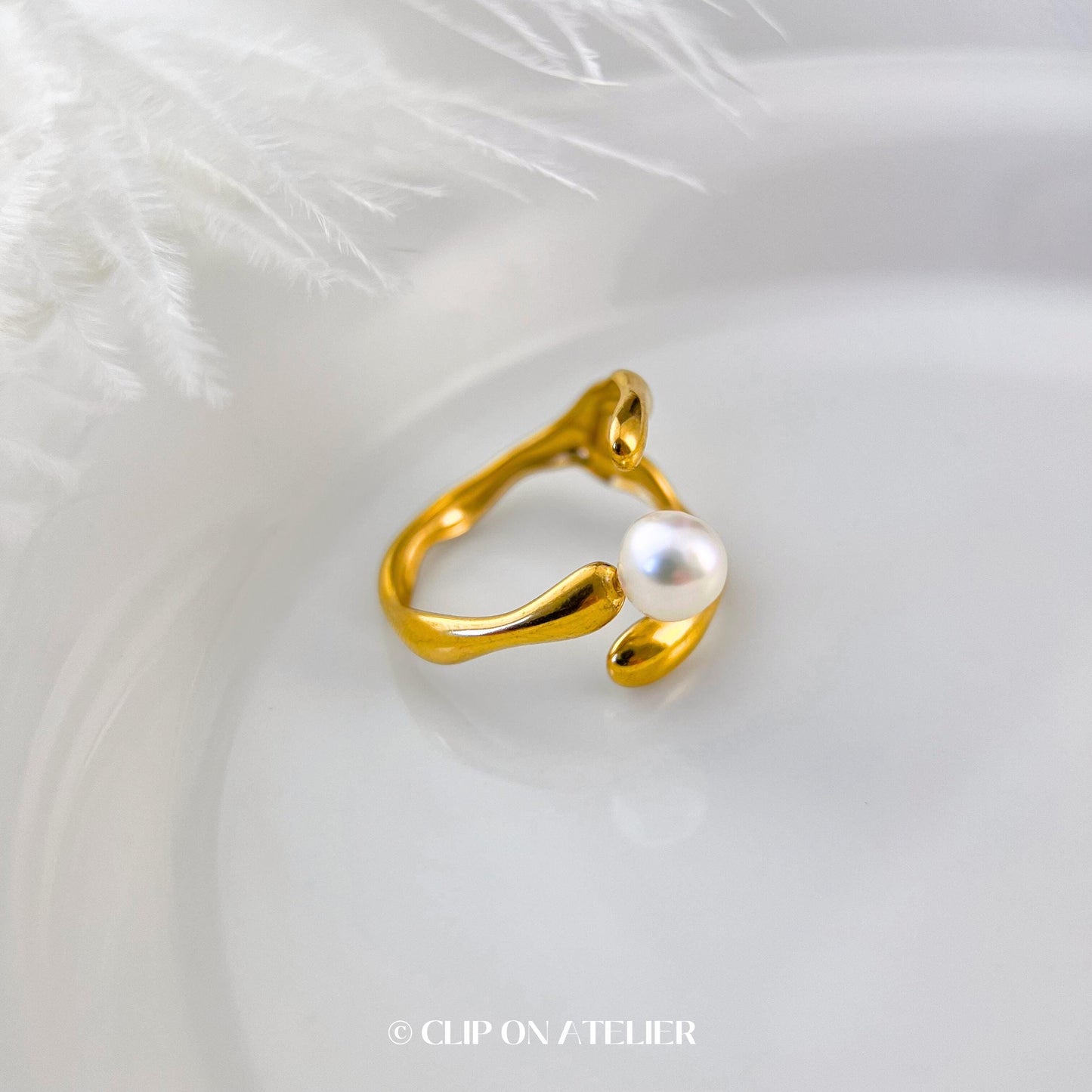 Natural Pearl Gold Ring Open Adjustable Ring |Waterproof Stainless Steel Minimalist Hug Ring Dainty Stacking Rings | Bridesmaid Gift For Her