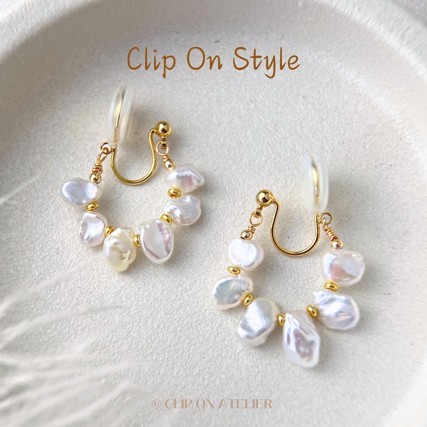 Natural Baroque Pearl Gold Hoop Clip On Earrings