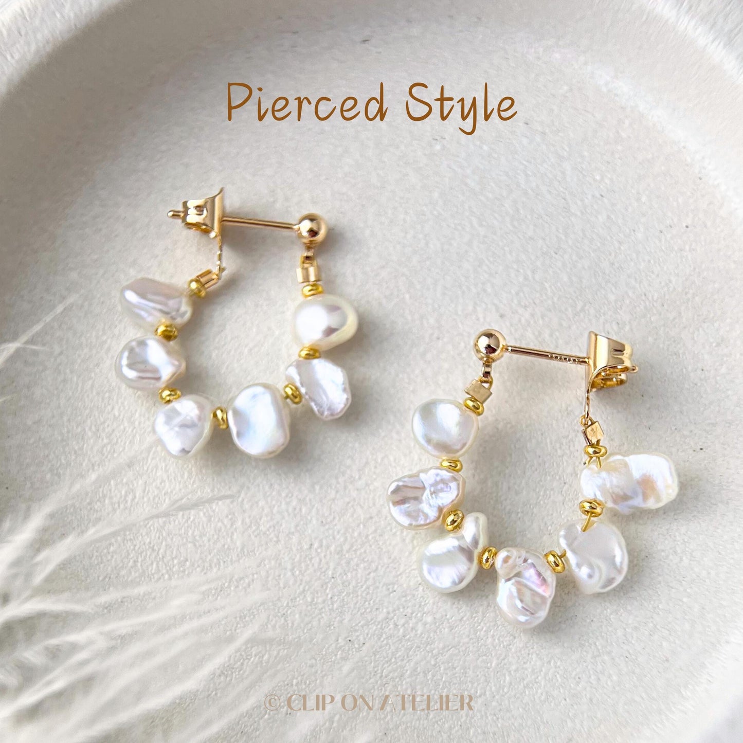 Natural Baroque Pearl Gold Hoop Clip On Earrings